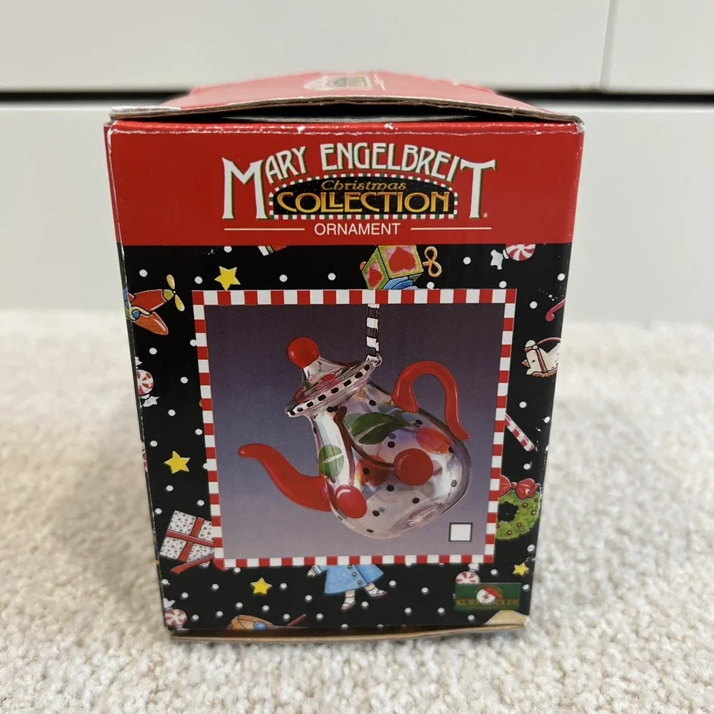 Mary Engelbreit Kurt Adler  Blown Glass Tea Pot‎ Christmas Ornament Cottagecore